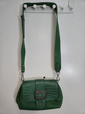 Italian Leather Crossbody Bag, Green Pebble & Croc Embossed, Artisan Made